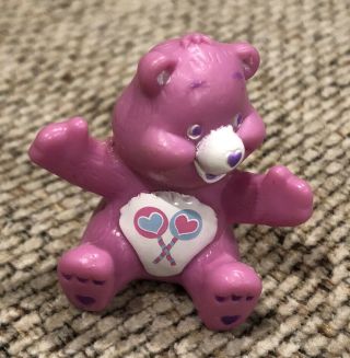 Vtg Miniature Purple 1.  75 " Care Bear Share Bear W/ Lollipops Figurine,  Tcfc,  A&a