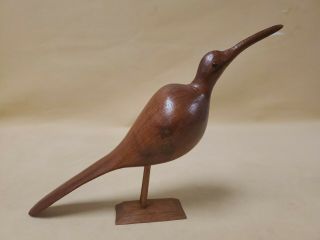 Vintage Wood Carved Bird Figure Statue 7 " Tall,  9 " Long Wooden Long Beak Bird