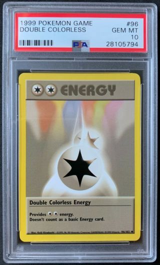 1999 Pokemon Base Set Double Colorless Energy Non - Holo 96/102 Psa 10 Gem