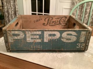Very Rare Baby Blue Vintage Pepsi Cola Wood Soda Pop Crate’72 Charleston Sc