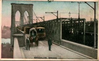 Antique Postcard Brooklyn York " Brooklyn Bridge " Oxen Cart Ezra Meeker