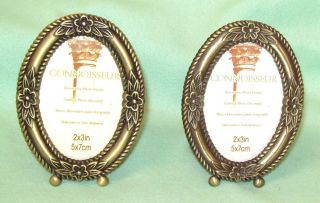 2 Mini Oval Antique Brass Look Picture Frame Pair Easel Back Dollhouse Miniature