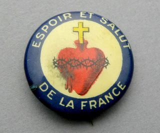 Jesus Christ,  Saint Virgin Mary.  Sacred Heart.  Antique French Religious Brooch.