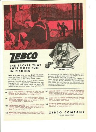 Vintage 1960 Zebco Model 33 Closed Face Spinning Fishing Reels Ad
