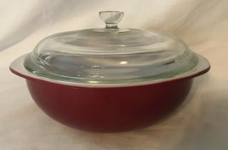 Rare Vintage Pyrex Burgundy Maroon 024 Round With Lid Very Good