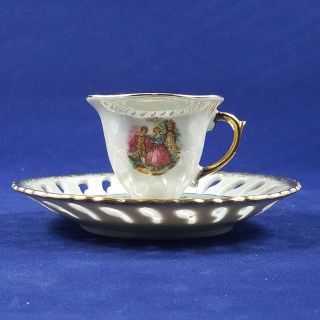 Sterling China Japan Footed Tea Cup & Saucer - Ser8 - Gold Trim - Vintage