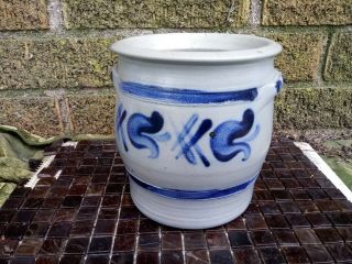 Vintage Cobalt Blue Gray 2 Handle German Salt Glaze 3/4 Liter Crock Vase