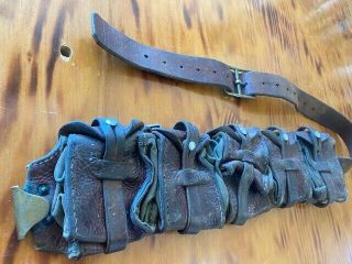 Rare Vintage Wwi Mauser Leather Military Ammo Belt/bandolier British/sweden