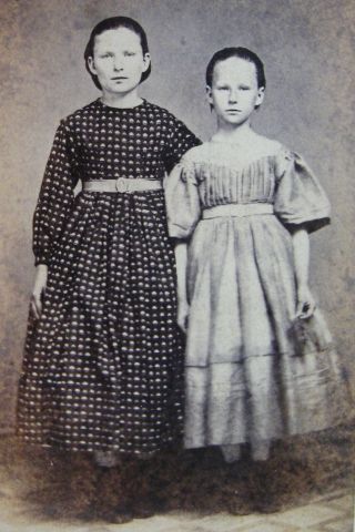 Antique Civil War Era Cdv Photo 2 Pretty Girls In Lovely Hoop Dresses Tax Stamp