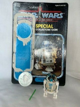 Vintage Star Wars Potf R2 - D2 W/ Pop - Up Lightsaber,  Coin & Cardback 1985 Last 17
