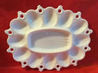 32 Rare Vintage Fostoria Randolph Whte Milk Glass Deviled Egg Plate - 12 " - Euc