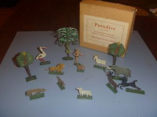 Vintage Rare Metal Toy Figures " Paradies Garden Of Eden " Germany By Arbeit