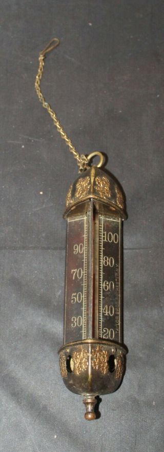 Antique Brass 3 Sided Hanging Thermometer Rare