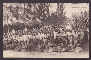 Old Antique Photo Postcard African Natives Men Women Children Christian Mission