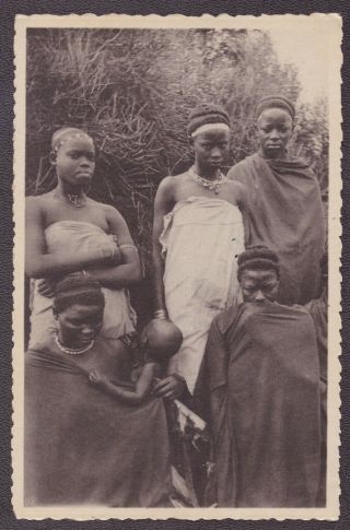 Old Antique Photo Postcard African Natives Young Black Woman Girl Child Hairstyl