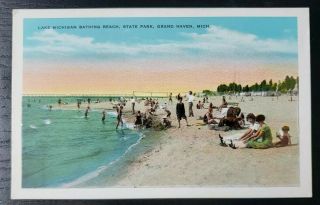 Antique Postcard Lake Michigan Bathing Beach State Park Grand Haven,  Mi P882