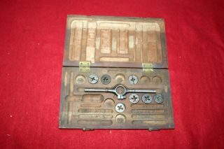 Antique Wiley & Russell Mfg.  Tap And Die Set In Wood Storage Case