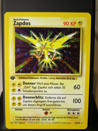 German Pokémon Tcg Base Set 1st Edition Holofoil Rare Zapdos 16/102 Card -