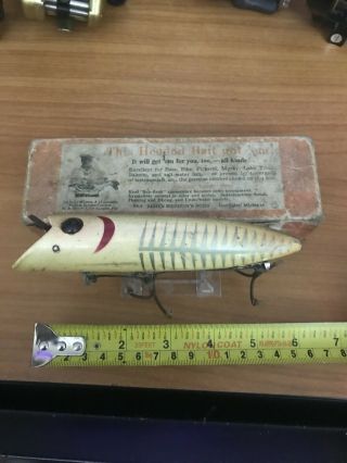 6” Rare Wood Glass Eyed Heddon Salmon Plug Detach Hook Vintage Fishing Lure Box