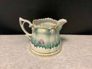 Antique Rs Prussia Pitcher Creamer Fenced Roses And Greenery Gold Trim - Pretty