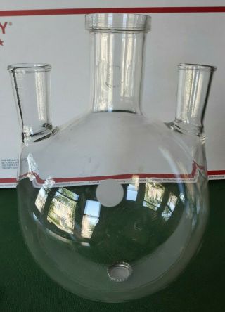 3000ml 3 - Neck Pyrex Lab Glass Round Bottom Boiling Flask Rare Vintage