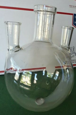 3000ml 3 - Neck PYREX Lab Glass Round Bottom Boiling Flask RARE Vintage 3