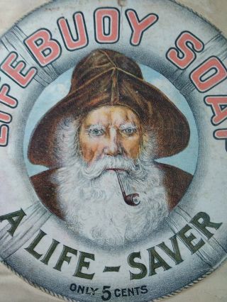 Lifebuoy Soap Antique Victorian Trade Card Ad Round Life Preserver Pipe Rare Htf
