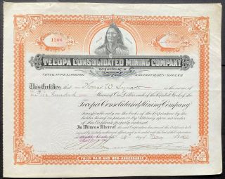 Tecopa Consolidated Mining Co Stock 1910.  Tecopa,  Inyo Co. ,  Ca Death Valley Rare