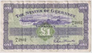 Guernsey 1 Pound Dated 1959 Rare Date Signed Guillemette P43b About Vf To Vf