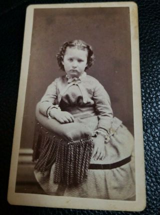 Antique Cabinet Card Photograph Portrait Little Girl Setting C.  O.  Nye.  Hudson Mi