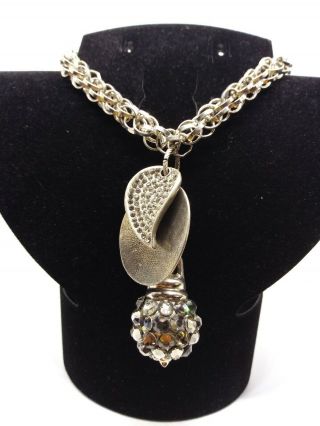 20 Inch Vintage Silver Necklace With Charms And Crystals