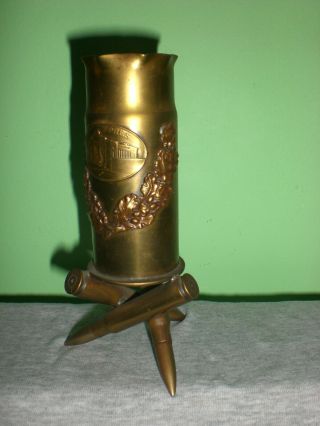 Ww 1 Rare Ypres Trench Art Brass Vase / Pot On Bullet Feet