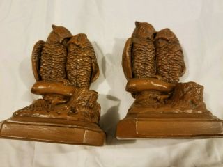 Rare Vintage Owl Bookends Brown Ceramic Heavy 4 Owls Book Ends Pair Love Birds