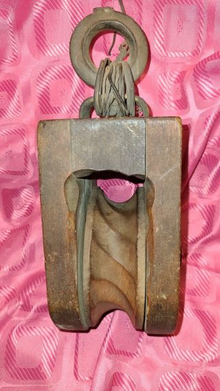 Antique Cast Iron And Wood Barn Pulley