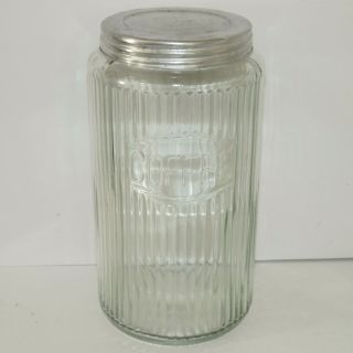 Antique Hoosier Cabinet Ribbed Glass Coffee Canister Clear 7 3/4 " H X 4 " D