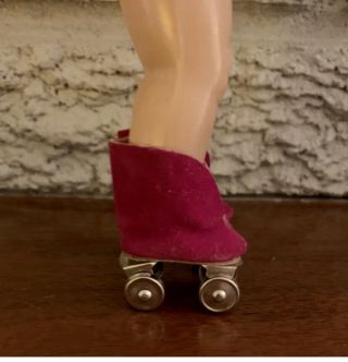 Vintage Vogue Ginny Jill Magenta Suede Roller Skates & Clear Plastic Rain Boots