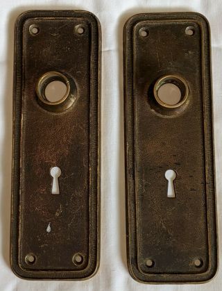 2 Antique Vintage Matching Corbin Ornate Heavy Cast Brass Doorknob Backplates