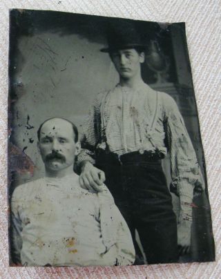 Antique Tintype Photo Portrait Of 2 Young Men Outlaws ?