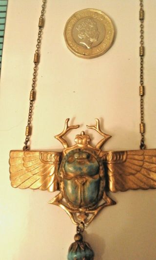 Egyptian Revival Winged Scarab Necklace,  With Ultra Rare Scarab