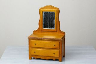 Vintage Antique Dollhouse Furniture Wanner Grand Rapids Wooden Dresser W Mirror
