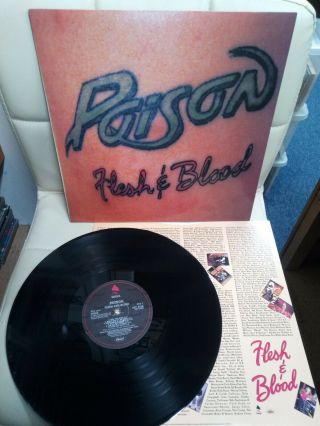 Poison - Flesh & Blood Lp Vinyl Ex/vg Rare 1990 Uk 1st Press Album A1 B1