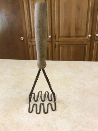 Antique Potato Masher With Wooden Handle - - 10 " Long