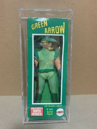 Rare 1973 Mego Type 1 Green Arrow 8” Figure From The Wgsh Line.  Mib
