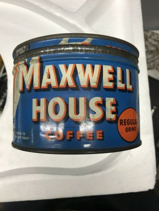Vintage Maxwell House Regular Grind Coffee 1 Pound Tin Can Antique - Hoboken Nj