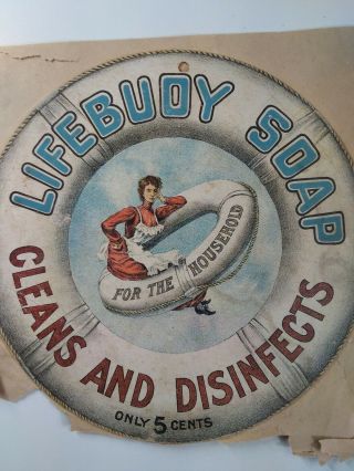 Lifebuoy Soap Antique Victorian Trade Card Ad Round Life Preserver Lady Rare Htf