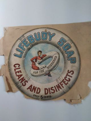 Lifebuoy Soap Antique Victorian Trade Card Ad Round Life Preserver Lady Rare HTF 2