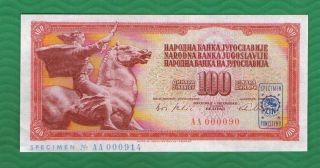 Yugoslavia Jugoslavia 100 Dinara 1965.  G.  Unc (010) Specimen Rare Banknote