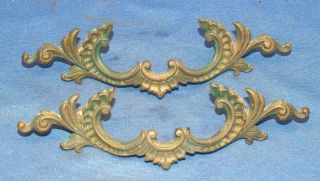 2 Vintage Solid Cast Brass French Provincial 7 - 1/4 " Drawer Pulls 4 " Screw Holes