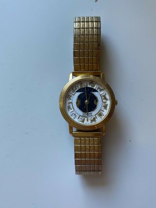 Extremely Rare Gruen Precision Gold Zodiac Sign Watch Japan Movt Water Resistant