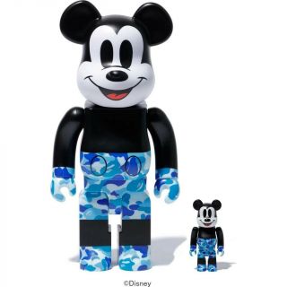 A Bathing Ape × Bearbrick X Mickey Mouse 400,  100 Bearbrick Blue Confirmed